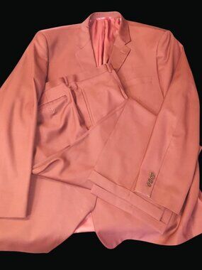 Studio Milano Mens Burgundy Suit 2-Piece Super 140s Wool Size 54L